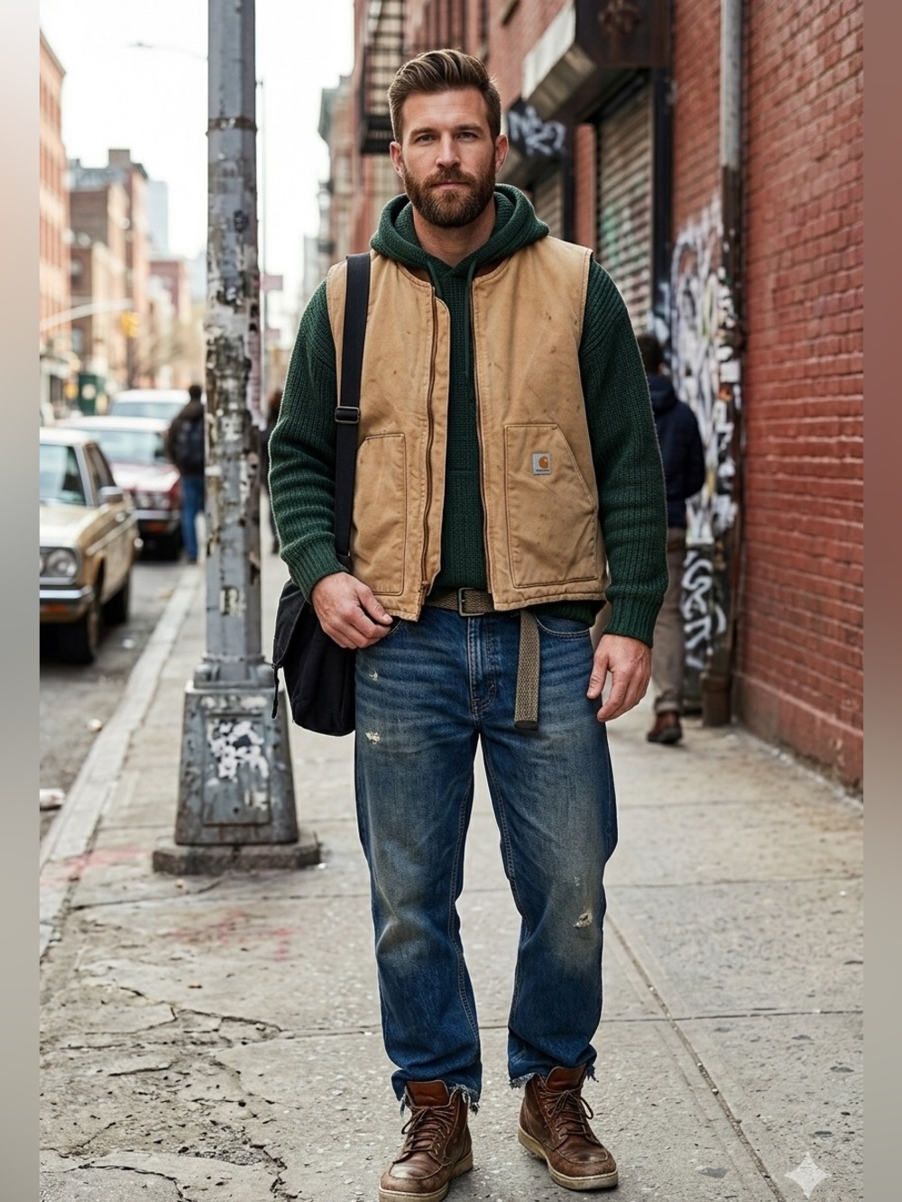 Vintage Carhartt Distressed Duck Canvas Work Vest - Thrashed Tan Quilted L/XL